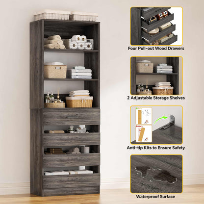 4-Pack Space-Saving Modular Closet Organizer with 16 Drawers & Adjustable Shelves