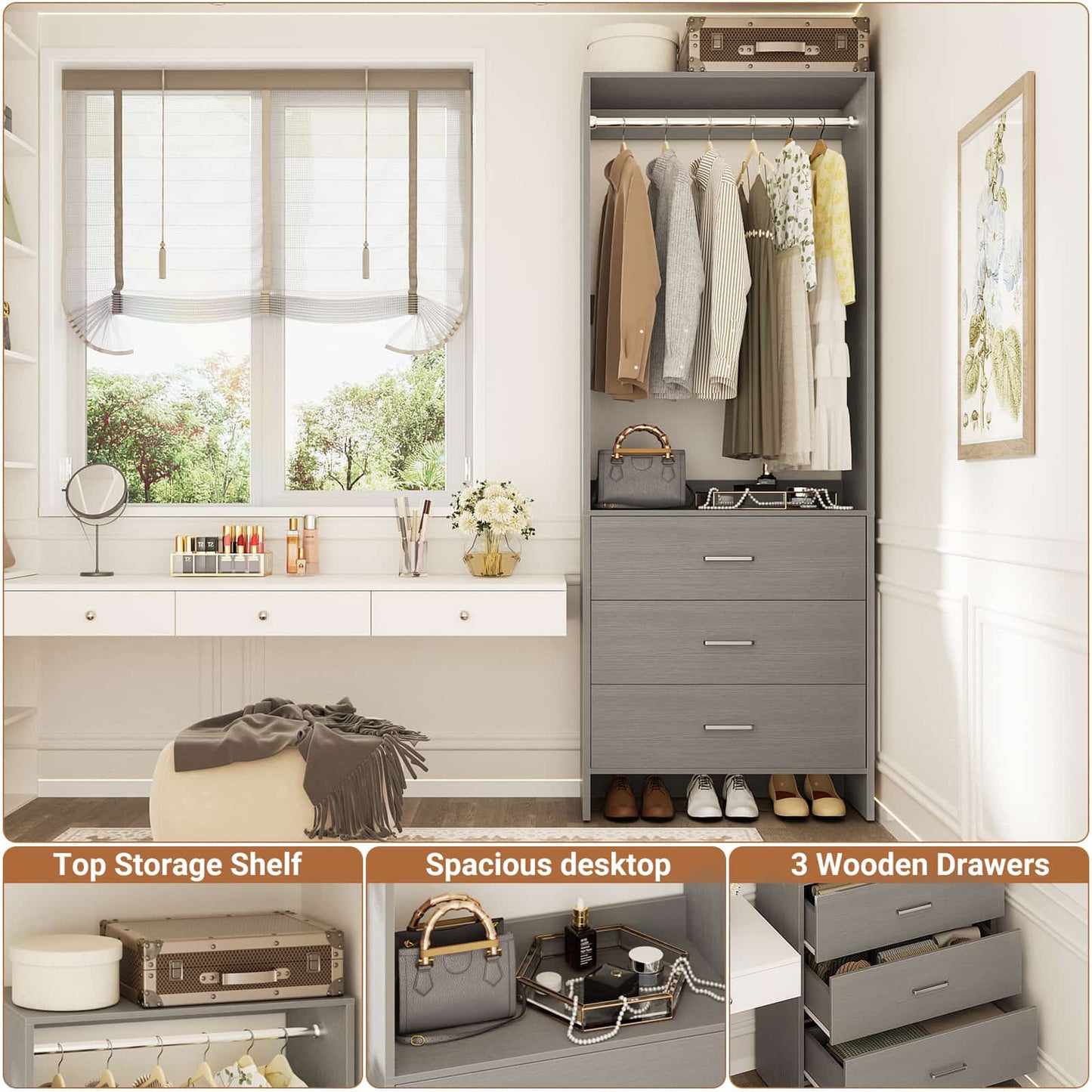 2FT Closet System with Wooden Drawers