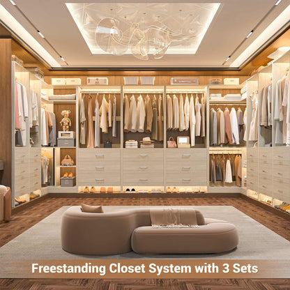 Closet System with 3 Drawers, 2 Hanging Rods & Corner Tower