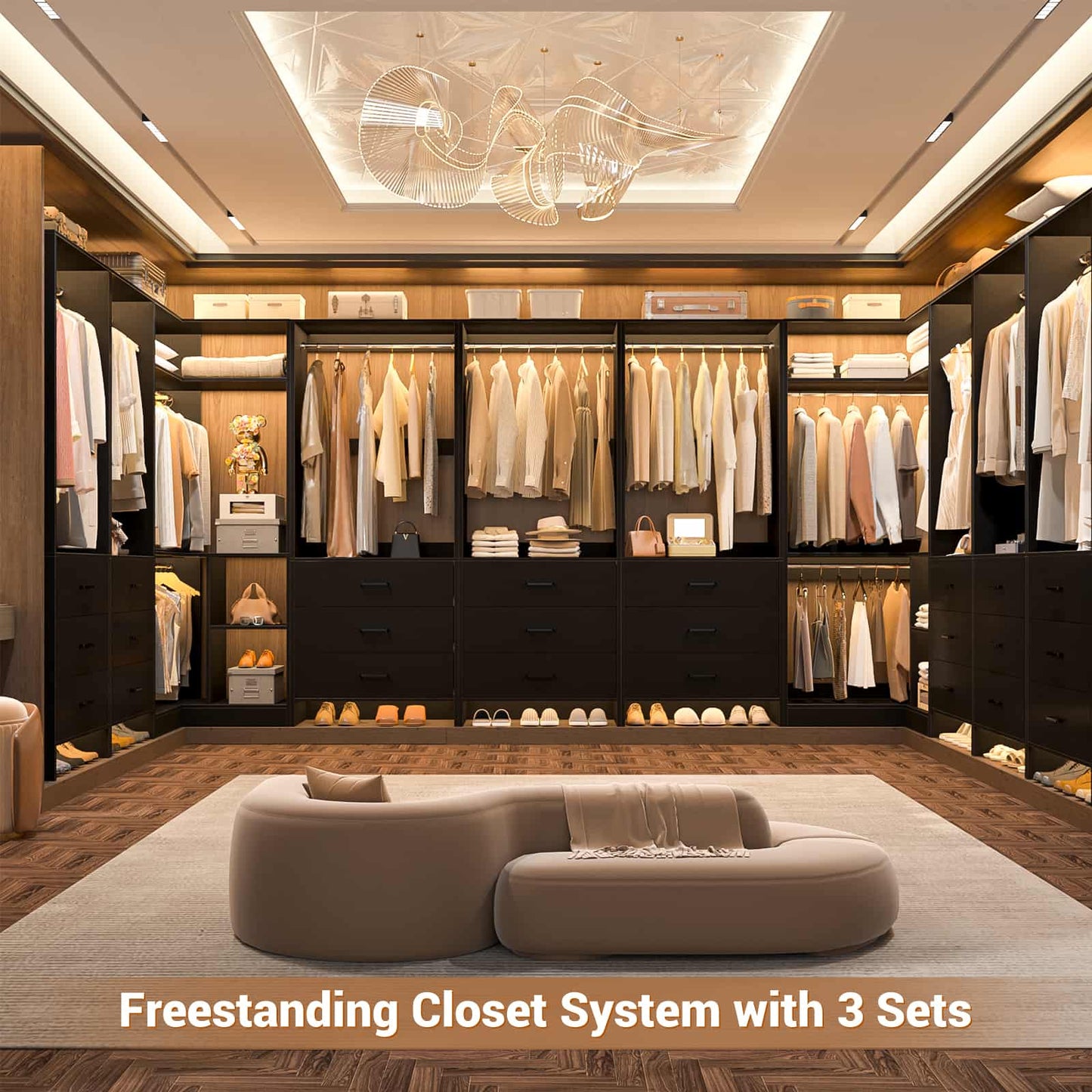 81'' Closet System with 6 Drawers, 4 Hanging Rods & Corner Tower