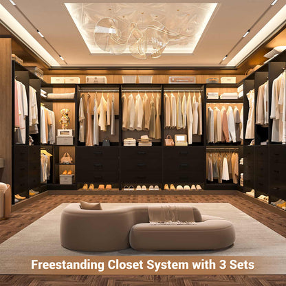 81'' Closet System with 6 Drawers, 4 Hanging Rods & Corner Tower