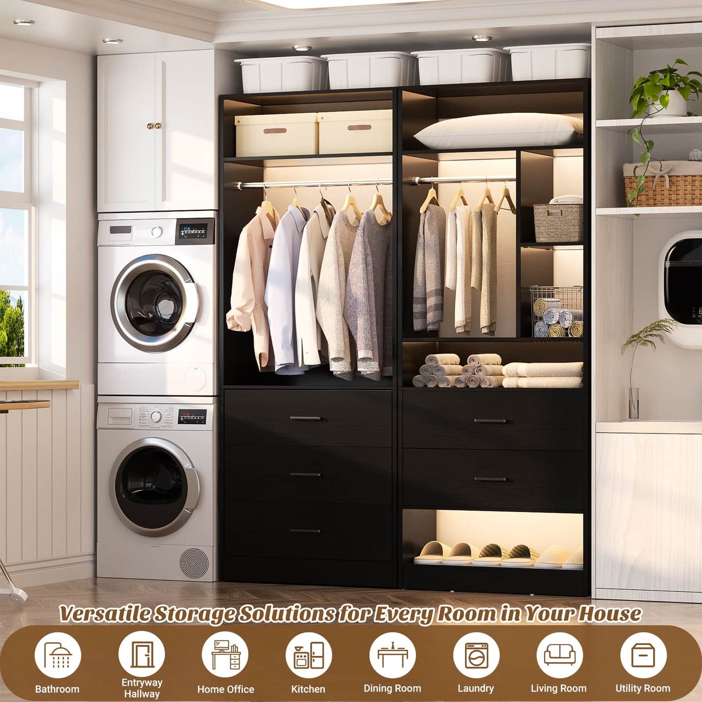 63.2" L X 39.2" W X 80" H Corner Closet System,Freestanding Closet Organizer System With 2 Drawers & 12 Shelves