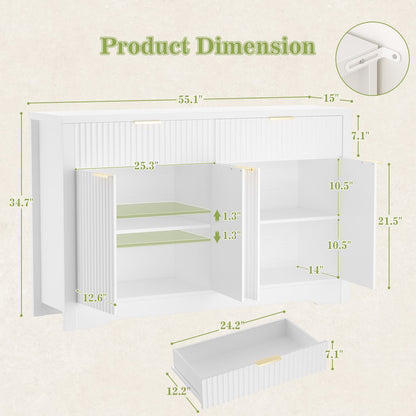 Buffet Cabinet with Storage, 55" Fluted Sideboard Buffet with Drawers