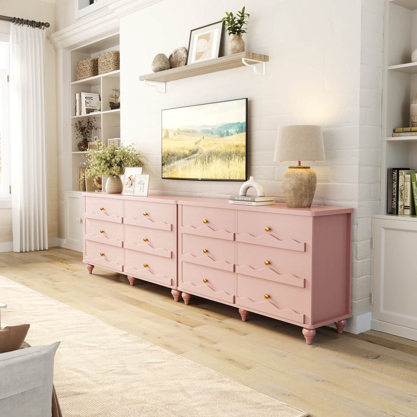 6-Drawer Dresser for Bedroom - 43" Modern Chest of Drawers with Scalloped Front, Storage Organizer