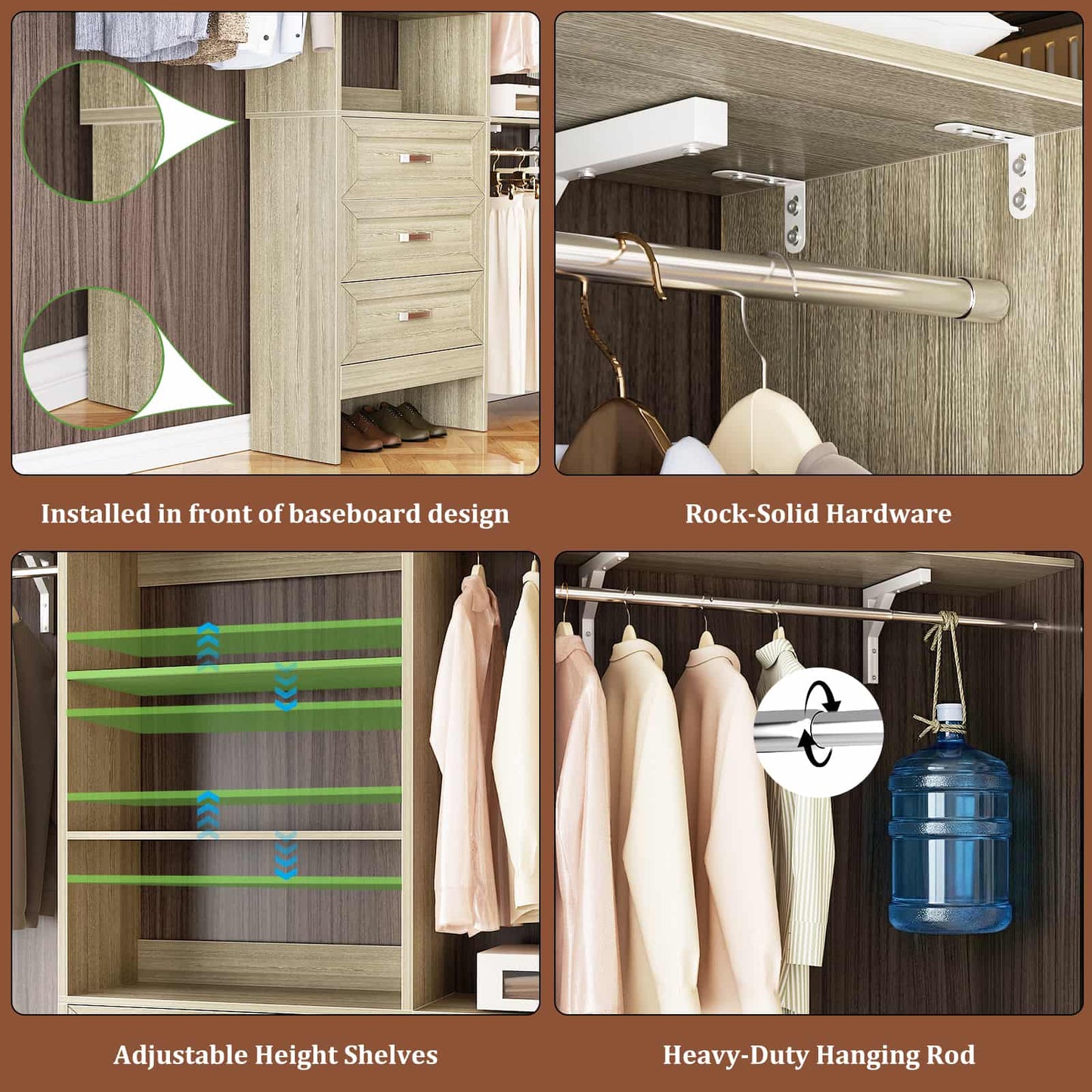 96'' W Closet Organizer System With Wooden Drawers