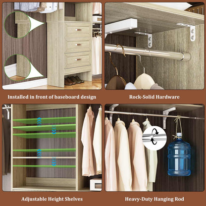 96'' W Closet Organizer System With Wooden Drawers