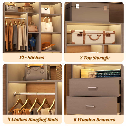 87.2" Freestanding Closet Organizer System - Modular L-Shaped Design,Reversible, 6 Drawers & 4 Hanging Rods, 2000+ LBS Capacity,3 Sets