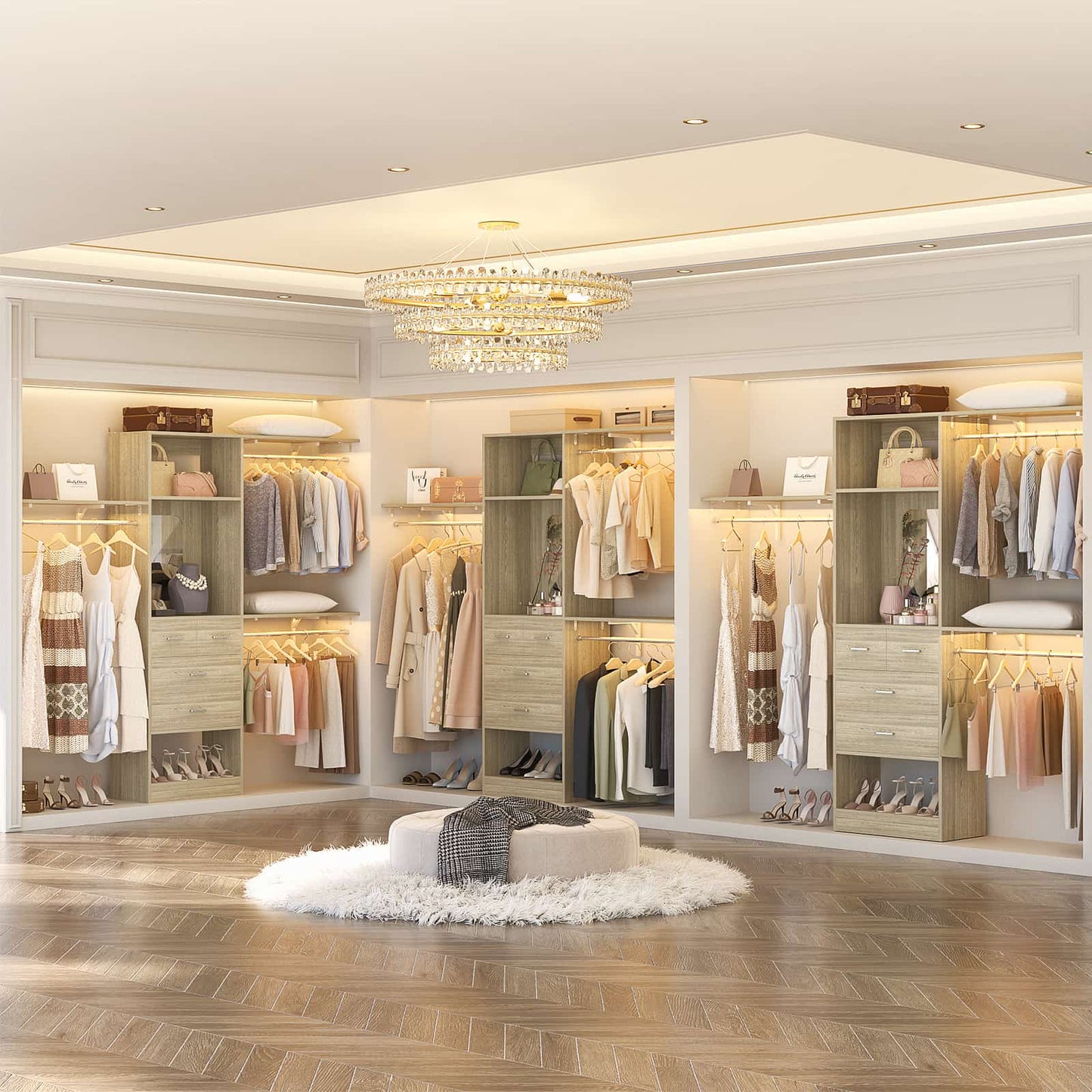 8FT Walk in Closet Organizer with 3 Hanging rods and Shelves