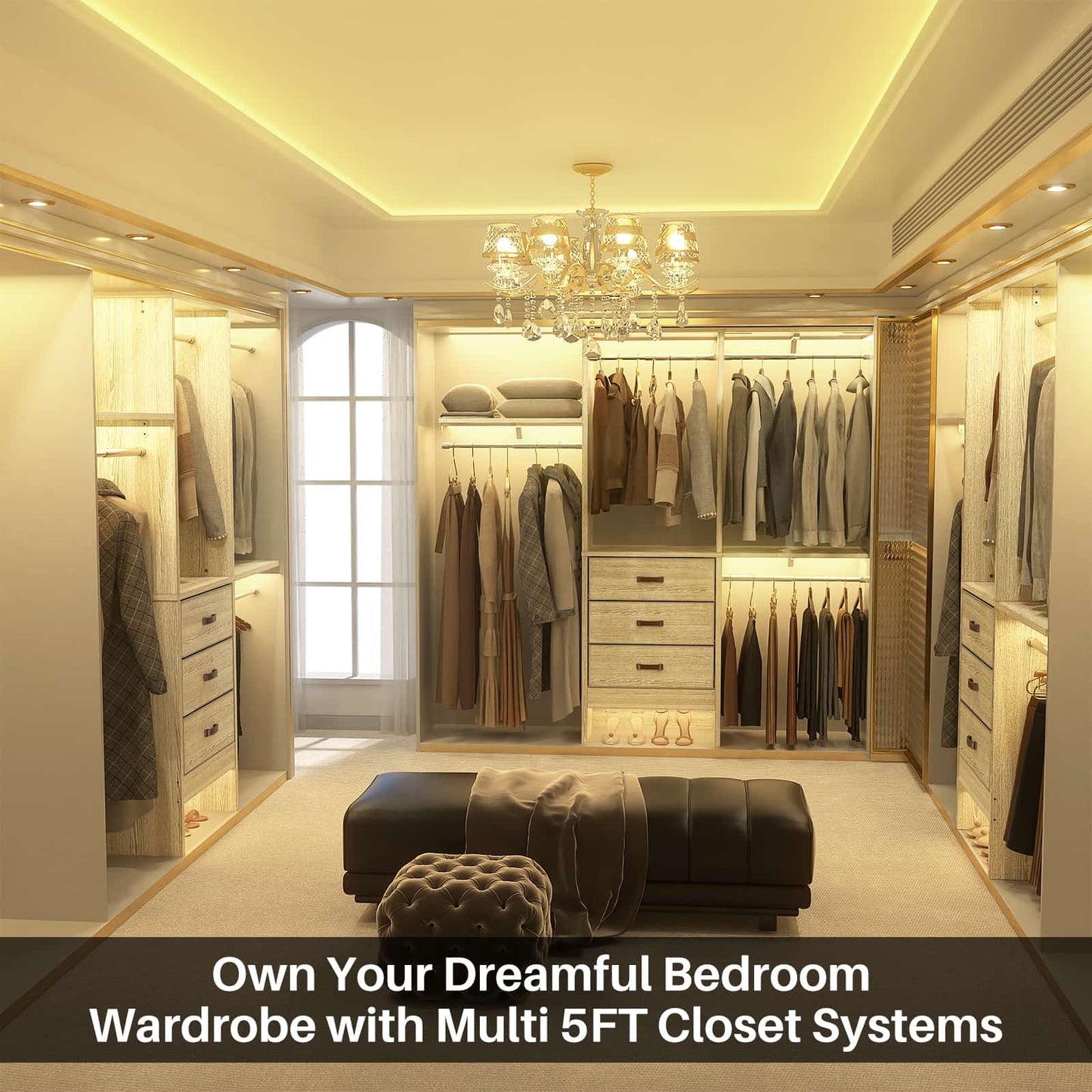 59'' W Small Closet System with 3 Fabric Drawers