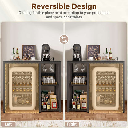 Mini Fridge Cabinet with Power Outlet, Coffee Bar Cabinet with Mini Fridge Space