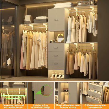 96 '' Closet Organizer System with Wood Drawers and Doors