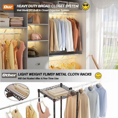 96‘’ W Closet System, Walk In Closet Organizer with 3 Shelving Towers