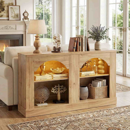 47" Arched LED Entryway Table - Farmhouse Console Table with Adjustable Shelves, Sofa Table, Sideboard Buffet Storage Cabinet