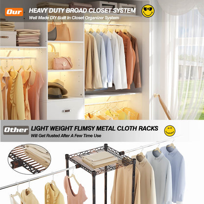 96‘’ W Closet System, Walk In Closet Organizer with 3 Shelving Towers