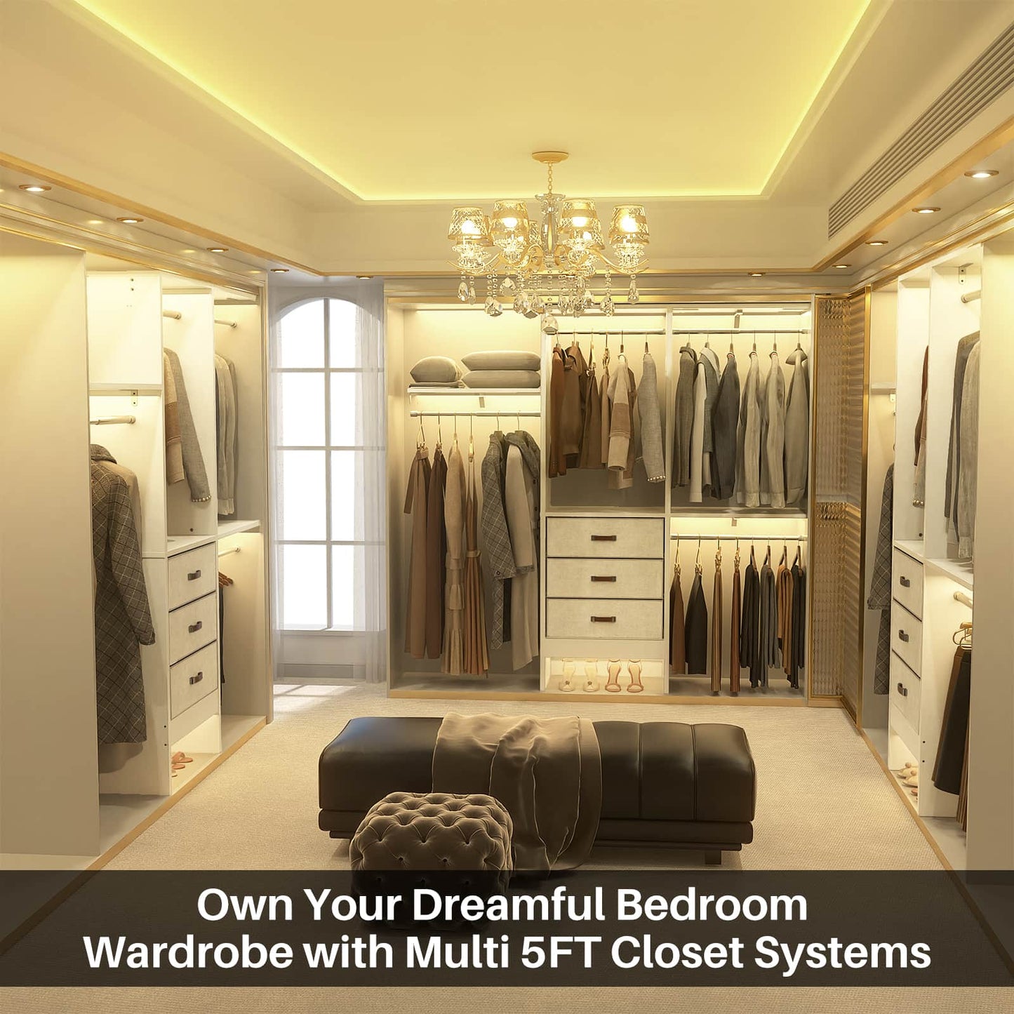 59'' W Small Closet System with 3 Fabric Drawers