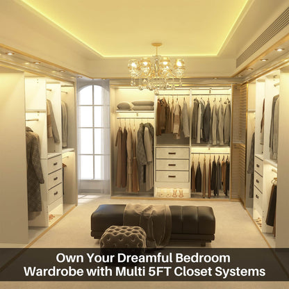 59'' W Small Closet System with 3 Fabric Drawers