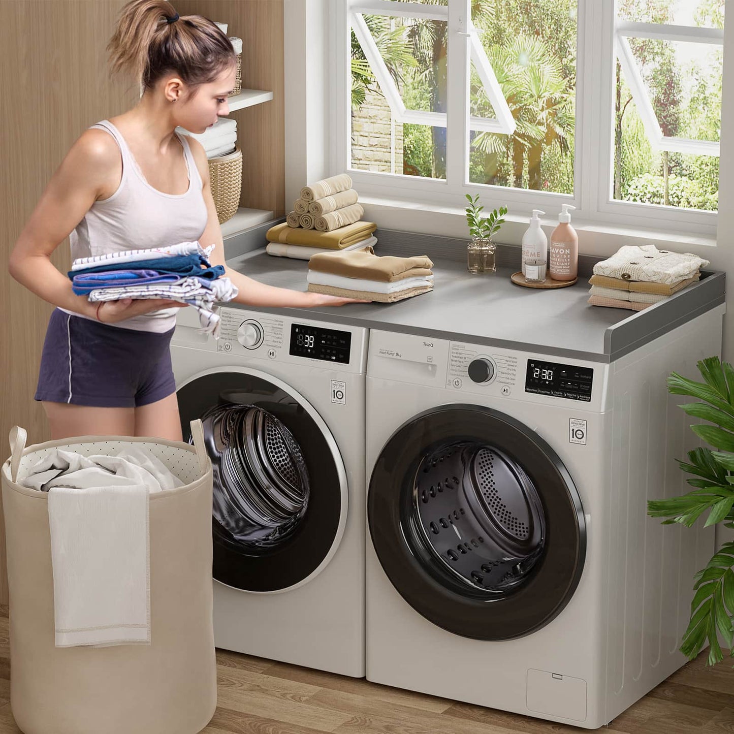 Washer and Dryer Countertop, Laundry Room Organization with Non-Slip Pads
