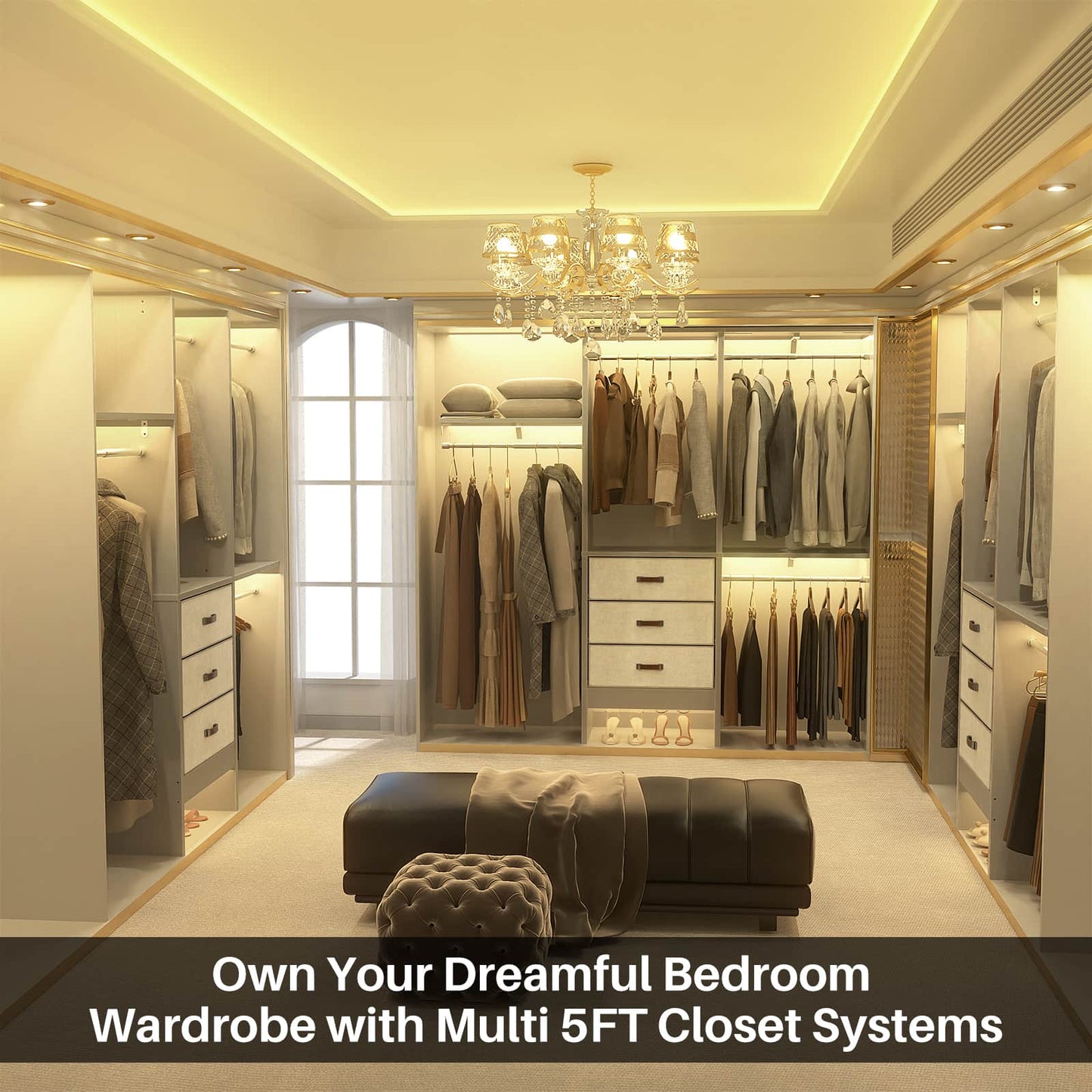 59'' W Small Closet System with 3 Fabric Drawers