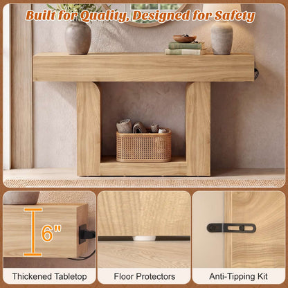 47" Farmhouse Console Table -LED Lights & Charging Station, Narrow Sofa Table for Entryway, Living Room, Foyer, Hallway