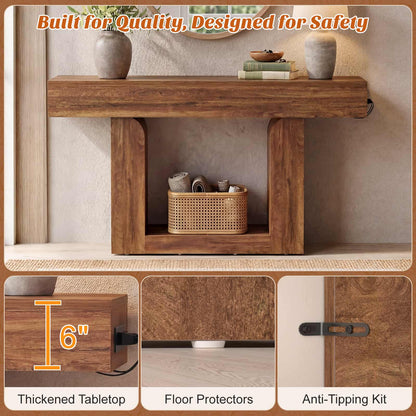47" Farmhouse Console Table -LED Lights & Charging Station, Narrow Sofa Table for Entryway, Living Room, Foyer, Hallway