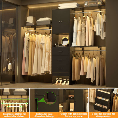 96 '' Closet Organizer System with Wood Drawers and Doors