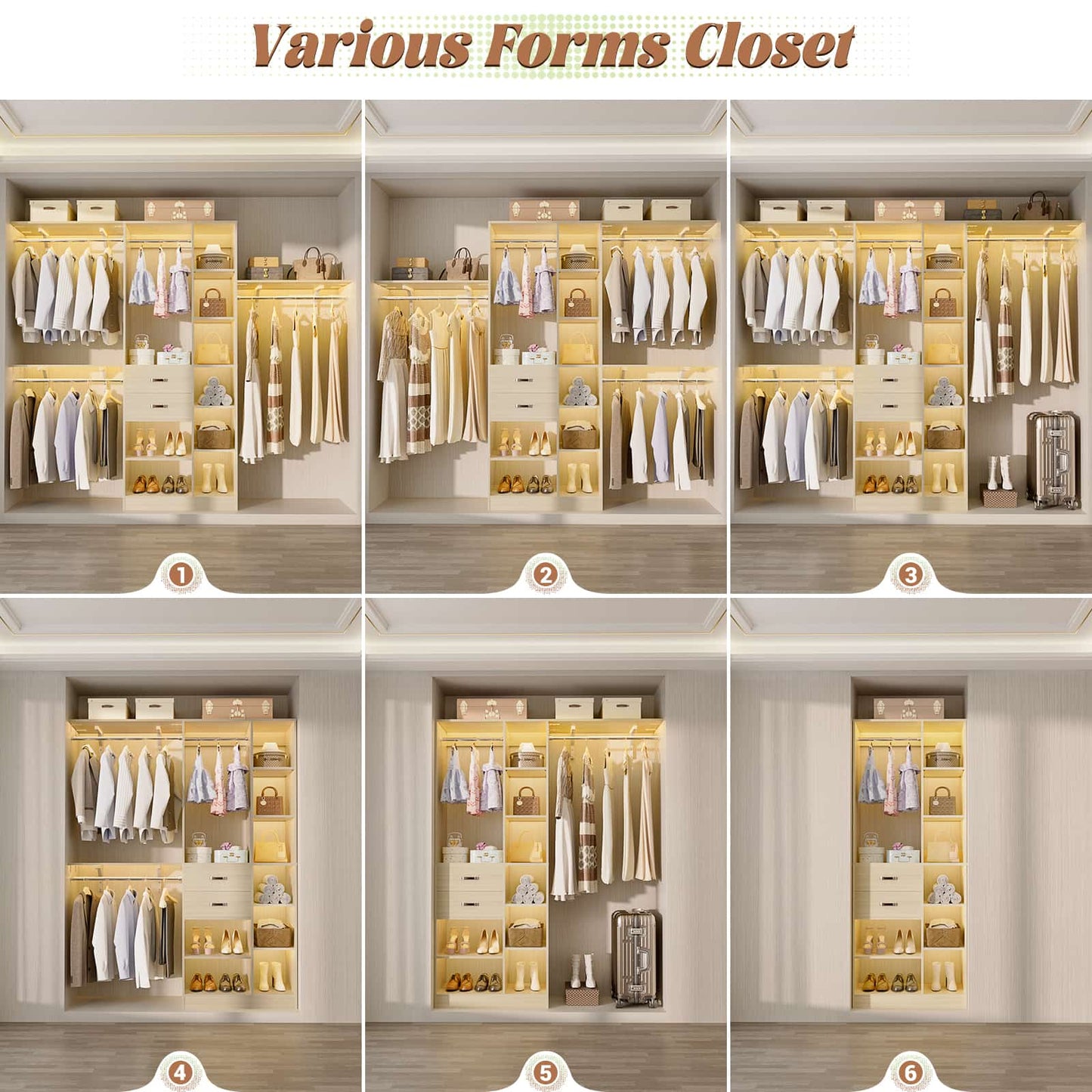 8FT Closet Organizer System with Wood Drawers