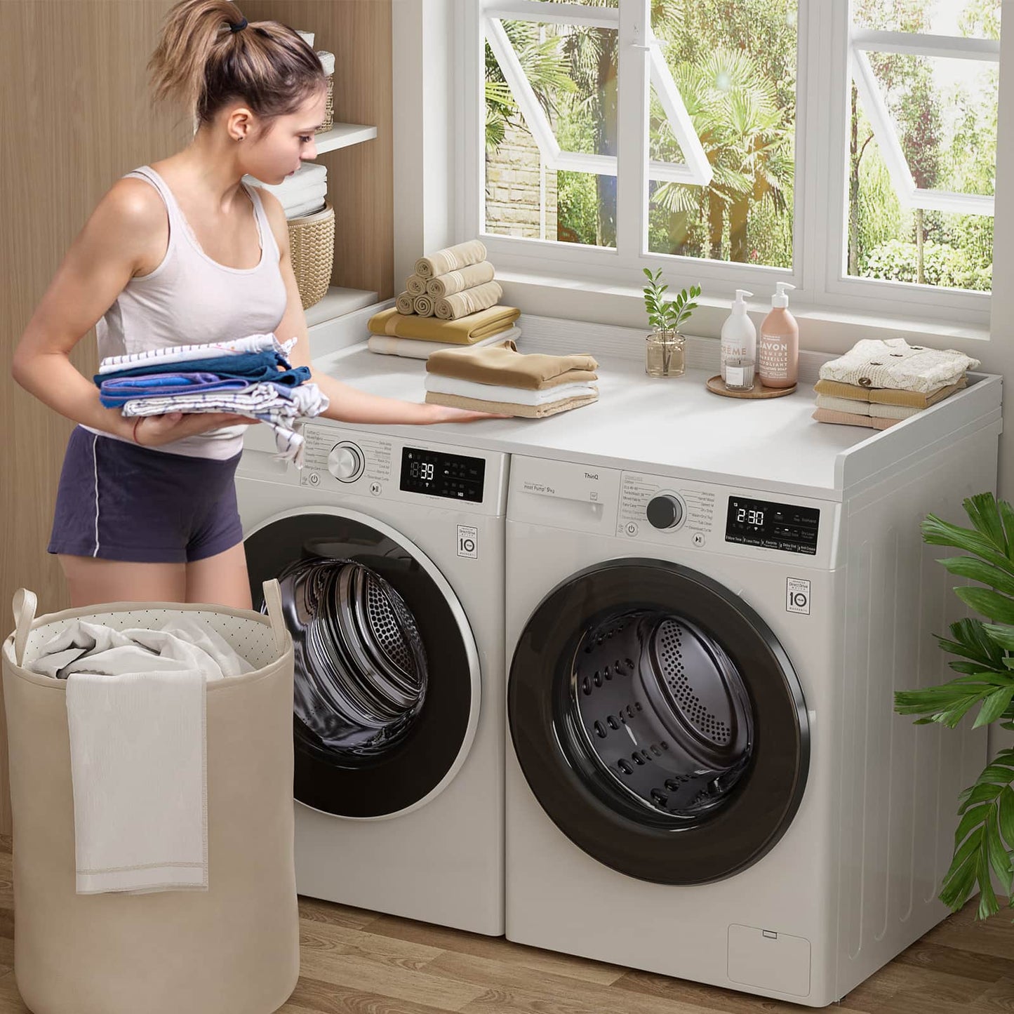 Washer and Dryer Countertop, Laundry Room Organization with Non-Slip Pads