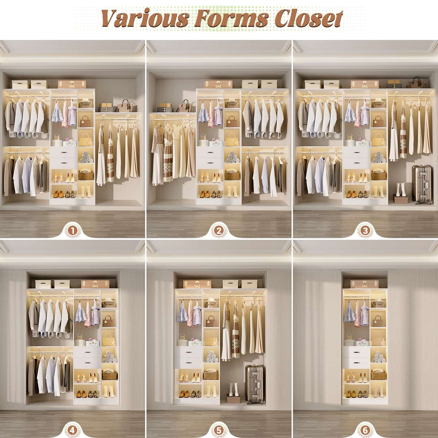 8FT Closet Organizer System with Wood Drawers