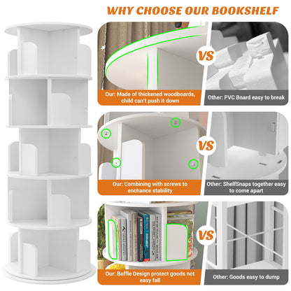 Rotating Bookshelf, 360 Display Wood Spinning Bookshelf Tower
