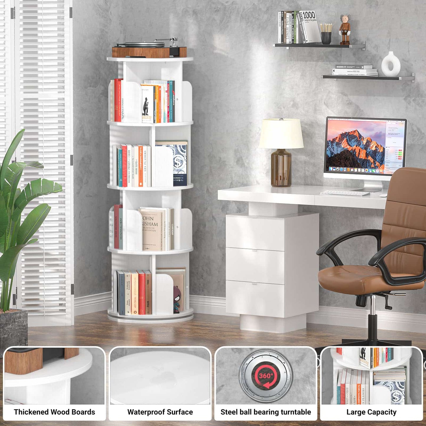 Rotating Bookshelf, 360 Display Corner Bookshelf for Small Space