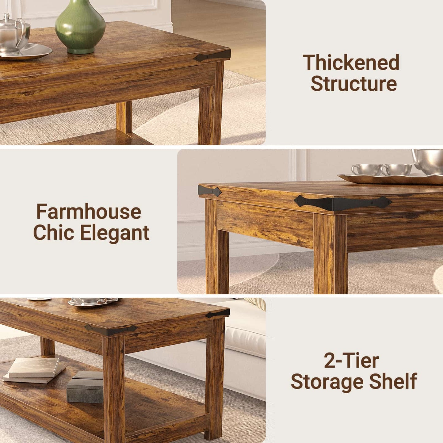 43.3” Rectangular Coffee Table with Storage Shelf