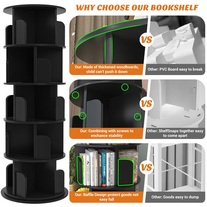 Rotating Bookshelf, 360 Display Wood Spinning Bookshelf Tower