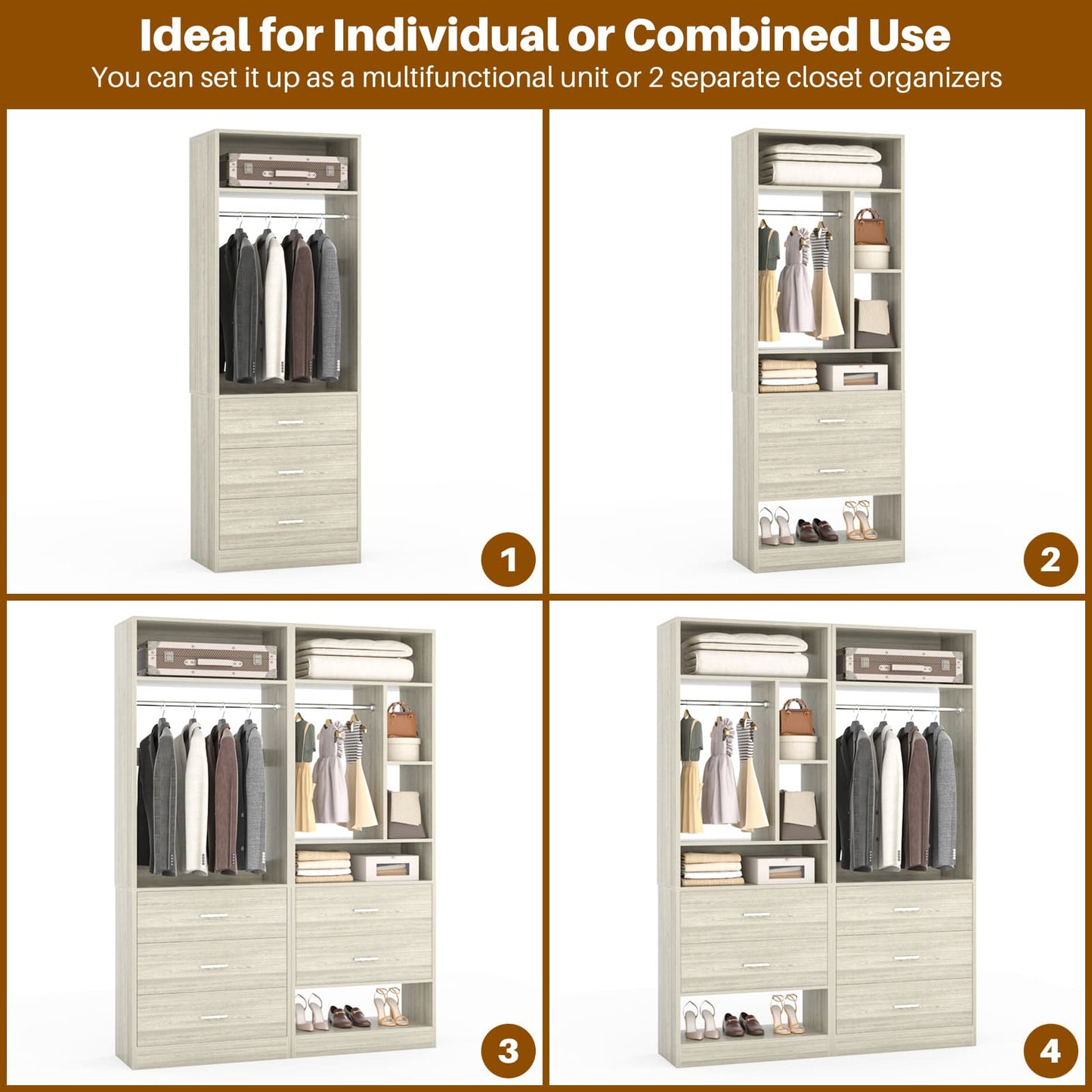 63.2" L X 39.2" W X 80" H Corner Closet System,Freestanding Closet Organizer System With 2 Drawers & 12 Shelves