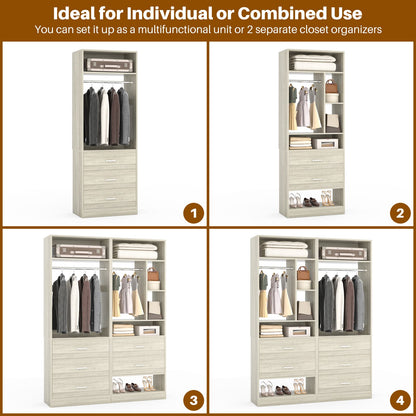 63.2" L X 39.2" W X 80" H Corner Closet System,Freestanding Closet Organizer System With 2 Drawers & 12 Shelves