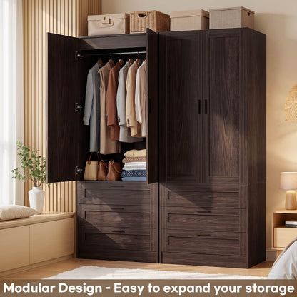 71" Tall Armoire Wardrobe Closet - 3 Drawers, Doors & Hanging Rod, Extra Deep 20" Bedroom Storage with Soft-Close Hinges