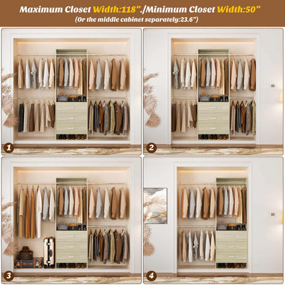Closet System, Closet Organizer with 3 Wooden Drawers