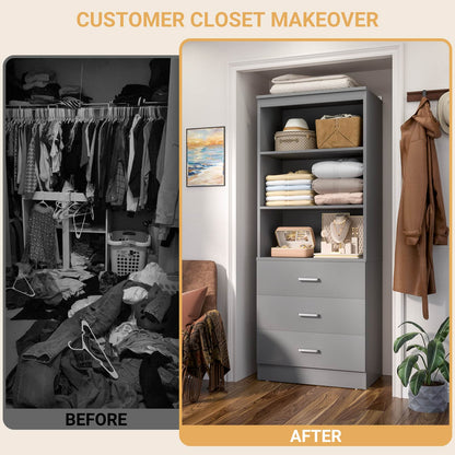 23.6" Closet Organizer System with 3 Wood Drawers