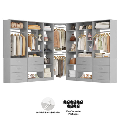 Complete Corner & Straight Closet Organizer Suite:1 Corner Shelf Unit + 4 Tower Systems ( 4-Drawer+ 6-Drawer Options)