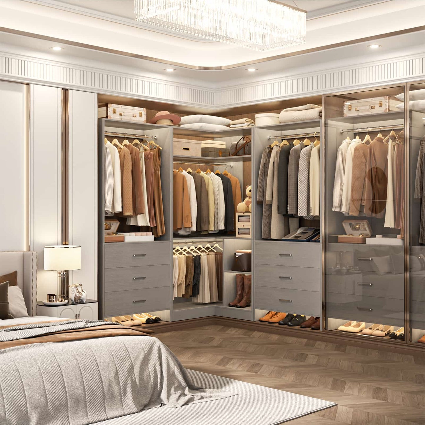 81'' Closet System with 6 Drawers, 4 Hanging Rods & Corner Tower