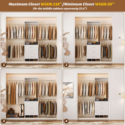 Closet System, Closet Organizer with 3 Wooden Drawers
