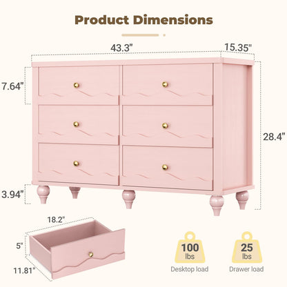 6-Drawer Dresser for Bedroom - 43" Modern Chest of Drawers with Scalloped Front, Storage Organizer