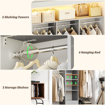 4FT Small Closet System with 4 Closet Rods & 3 Shelves