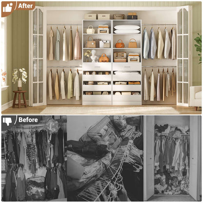 Adjustable Closet Organizer System (6-15Ft) with 8 Wooden Drawers & Modular Tower