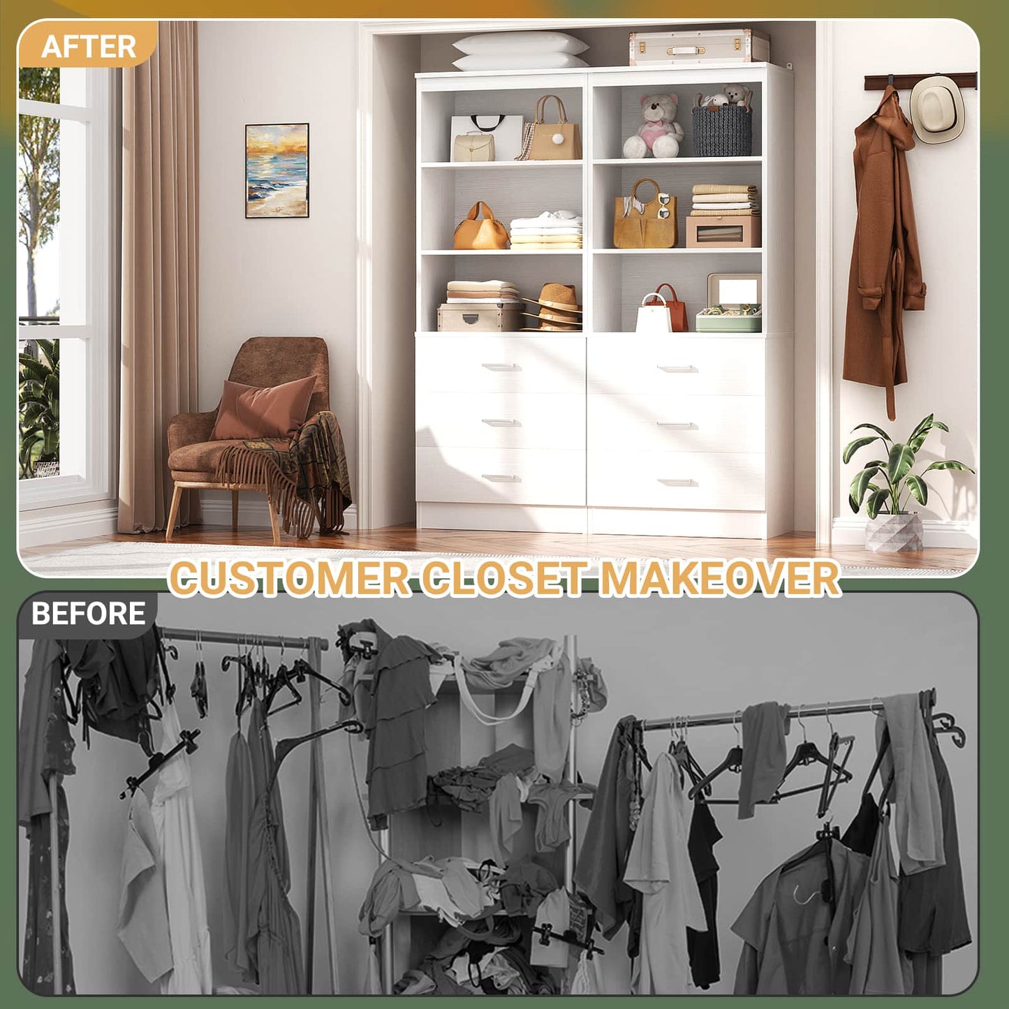 47.2" Closet Organizer System with 6 Wood Drawers