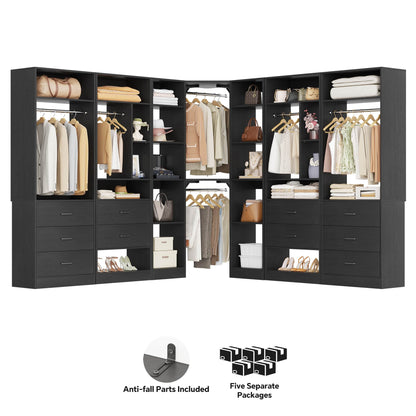 Complete Corner & Straight Closet Organizer Suite:1 Corner Shelf Unit + 4 Tower Systems ( 4-Drawer+ 6-Drawer Options)