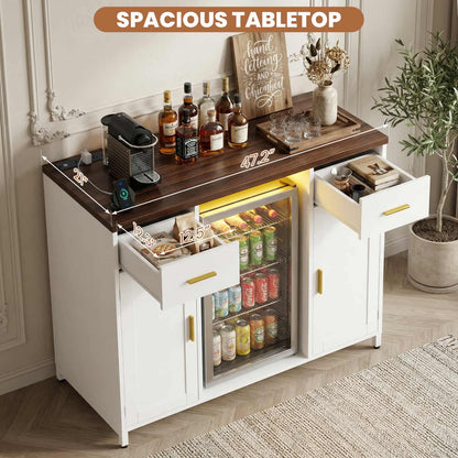 All-in-One Coffee Bar Cabinet with Mini Fridge Space & Power Outlet - Buffet Sideboard for Kitchen & Dining Room