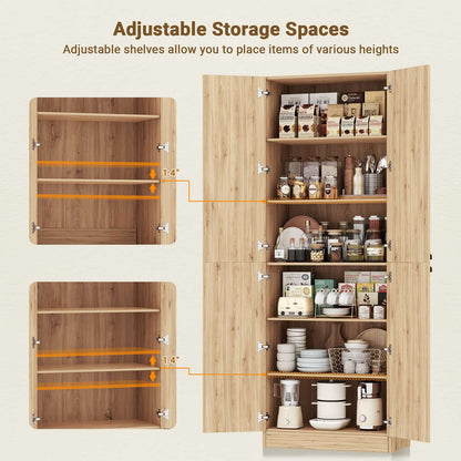 80" Kitchen Pantry, Extra Tall Arch Storage Cabinet with 4 Doors and Adjustable Shelves