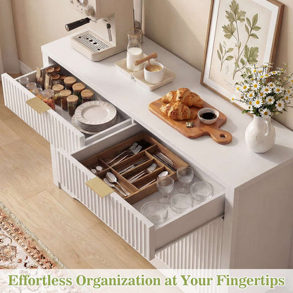 Buffet Cabinet with Storage, 55" Fluted Sideboard Buffet with Drawers