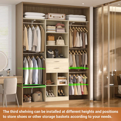 5FT Small Closet System, Baby Closet Organizer System with Wooden Drawers