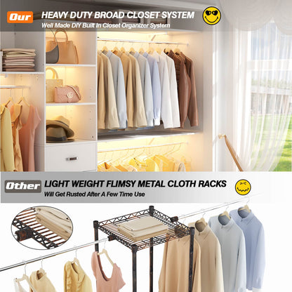 120'' W Closet System with Drawers, Closet Organizer with 3 Shelving Towers